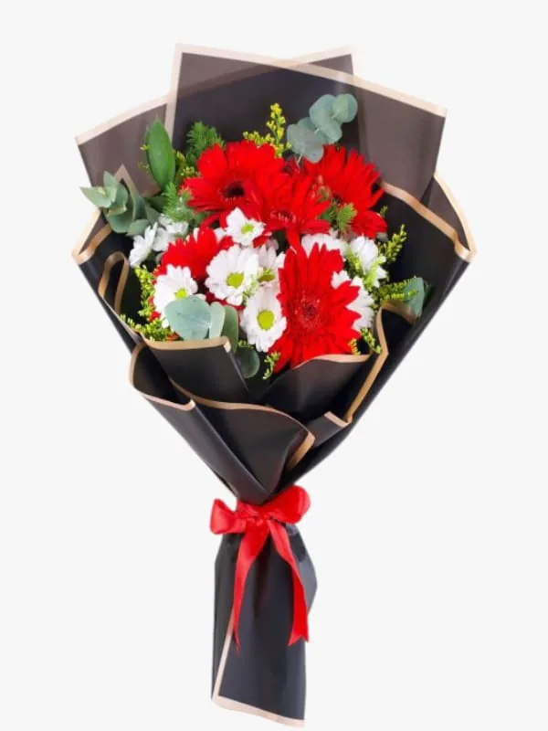 Kırmızı Gerbera Ve Beyaz Papatya Buketi